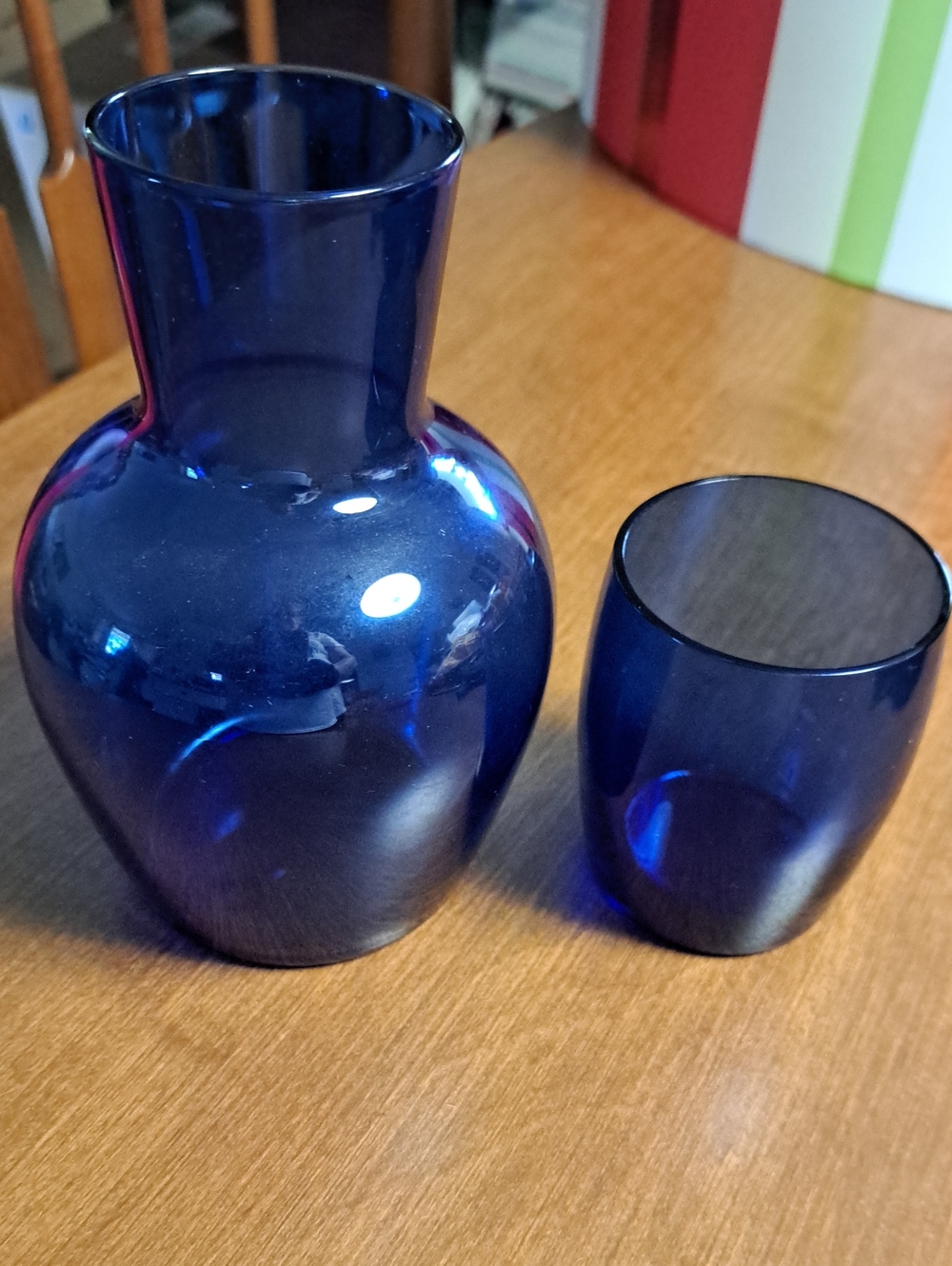 Antique Cobalt Blue Glass Vase and Tumbler Set - Home Accents